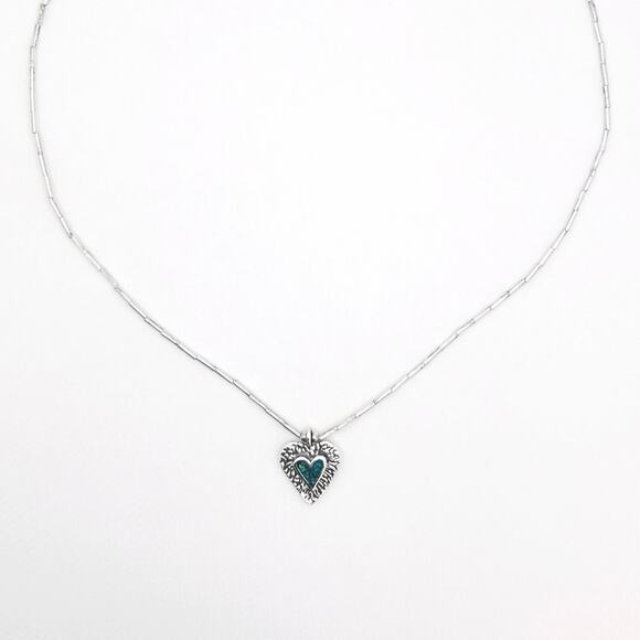 Vintage Handmade Liquid Silver Turquoise Heart Pendant Choker Necklace (EUC) - Picture 8 of 9